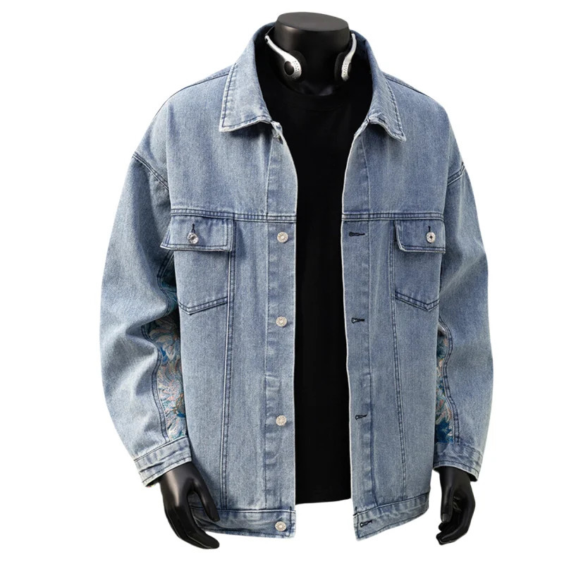Autumn Men Vintage Denim Jackets Fashion Printed Jacket Square Collar Plaid Male Hip Hop Harajuku Outerwear 250614