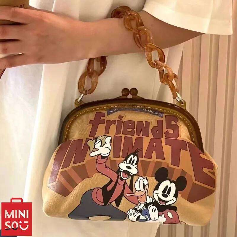 MINISO Mouse Cartoon Printed Tote Large Capacity New Daily Commuting Niche Handbag Clip Bag