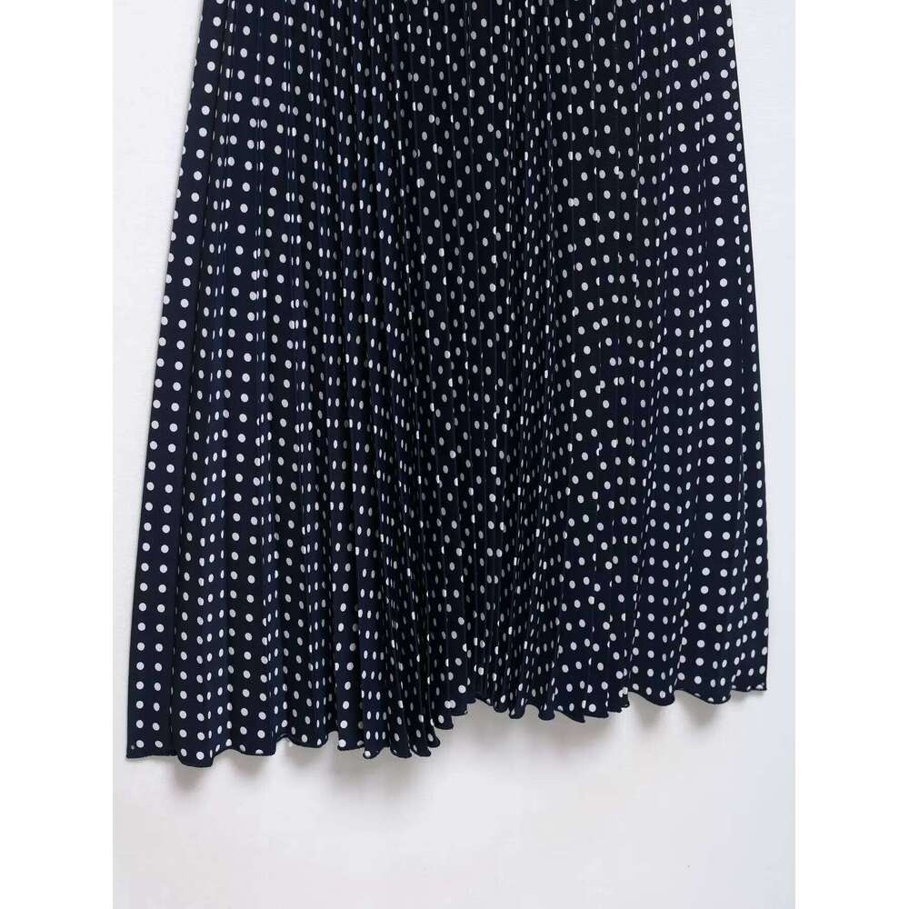 Women's Elegant And Stylish Sleeveless Off Shoulder Halter Neck Mid Length Polka - Dot Dress With Belt Decoration