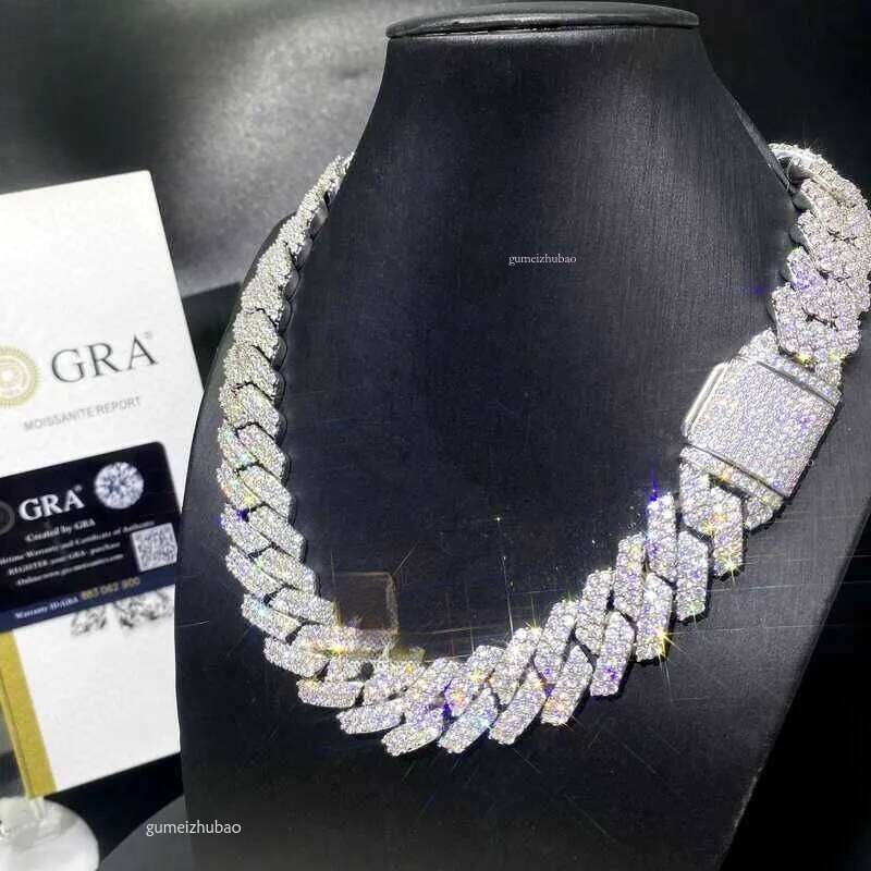 Pass Dia Tester GRA Moissanite dia 20mm Wide 2Rows sterling Sier Cuban link chain for Rapper Hip Hop Necklace