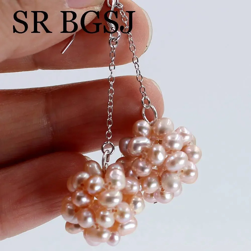 18-20mm Nice Real Natural Freshwater Pearl Contexture Ball Women Jewelry Dangle Earrings 250610