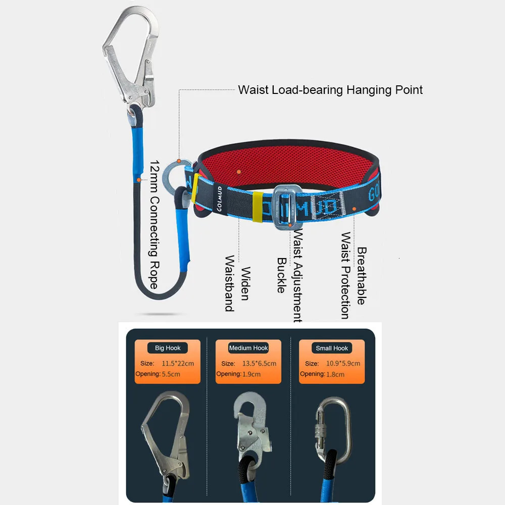 Single Waist Work Safety Belt Highaltitude Harness Outdoor Rock Climbing Training Electrician Construction Safe Rope Hook Suits 250611