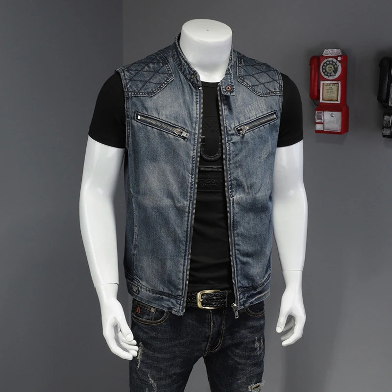 DIMUSI Mens Denim Vests Vintage Fashion Retro Sleeveless Jackets Men Streetwear Ripped Hole Punk Jean Waistcoats Clothing 250614