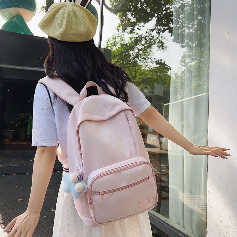 Large Capacity Women, Korean Style, Waterproof, Versatile, Suitable for Middle and High School College Students, Simple Solid Color Backpack with Acad