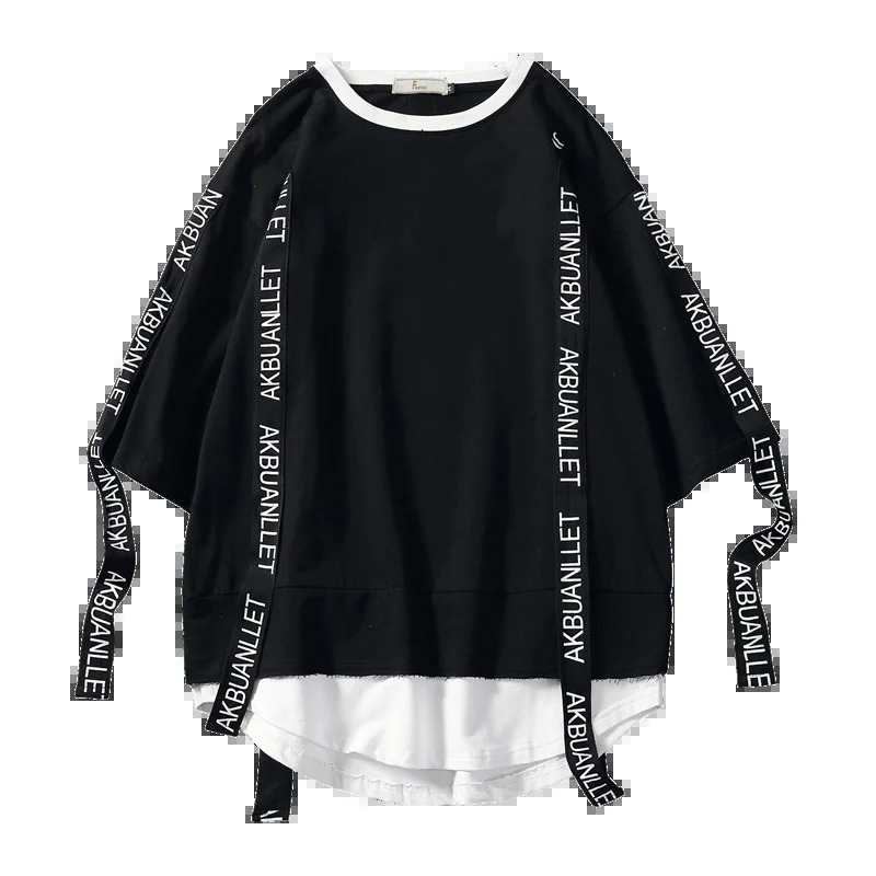 Oversized T Shirt Streetwear Ripped Hole Vintage Hip Hop T Shirt False two Loose Short sleeve Summer 250614