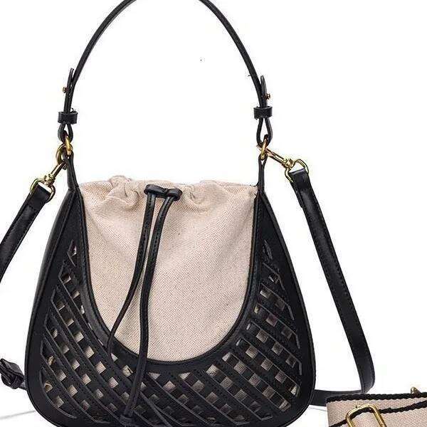 French Style Soft Leather Woven Hollow Out Bucket 2025 Summer New Trend Small Top-Handle Handbags Travel Vacation Beach Bag