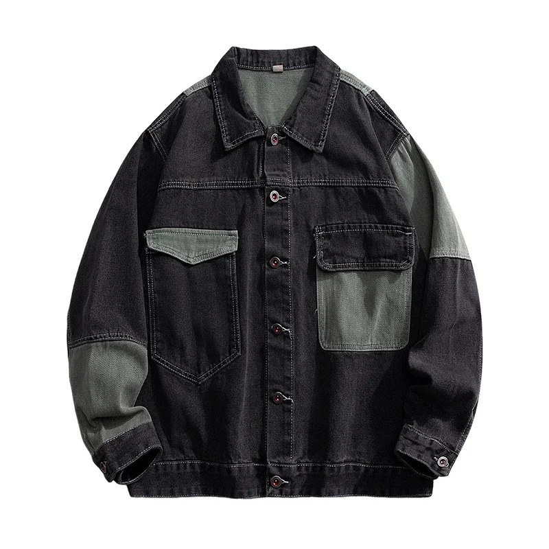 Mens Denim Jacket Oversize Spliced Color Blocking Spring Autumn Hip Hop Menswear Japanese Style Male Jeans Jacket 250614