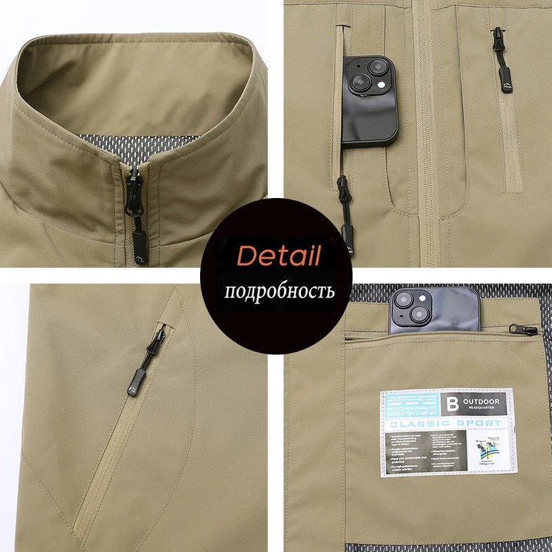 Men Outdoor Breathable Sleeveless Vest Mens Tactical Casual Fish Cargo Vests Coats Man Multi Pockets Work Cardigan Waistcoat 250614
