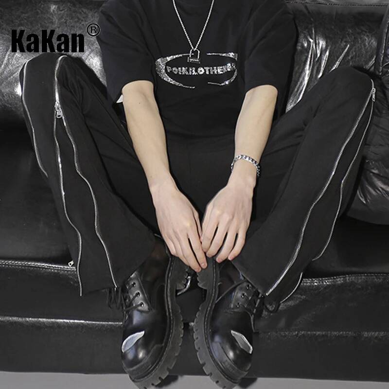 Kakan European And American Hip-Hop Zipper Jeans For Men, High Street Split Slightly Flared Wide Leg Men's Pants K27-06