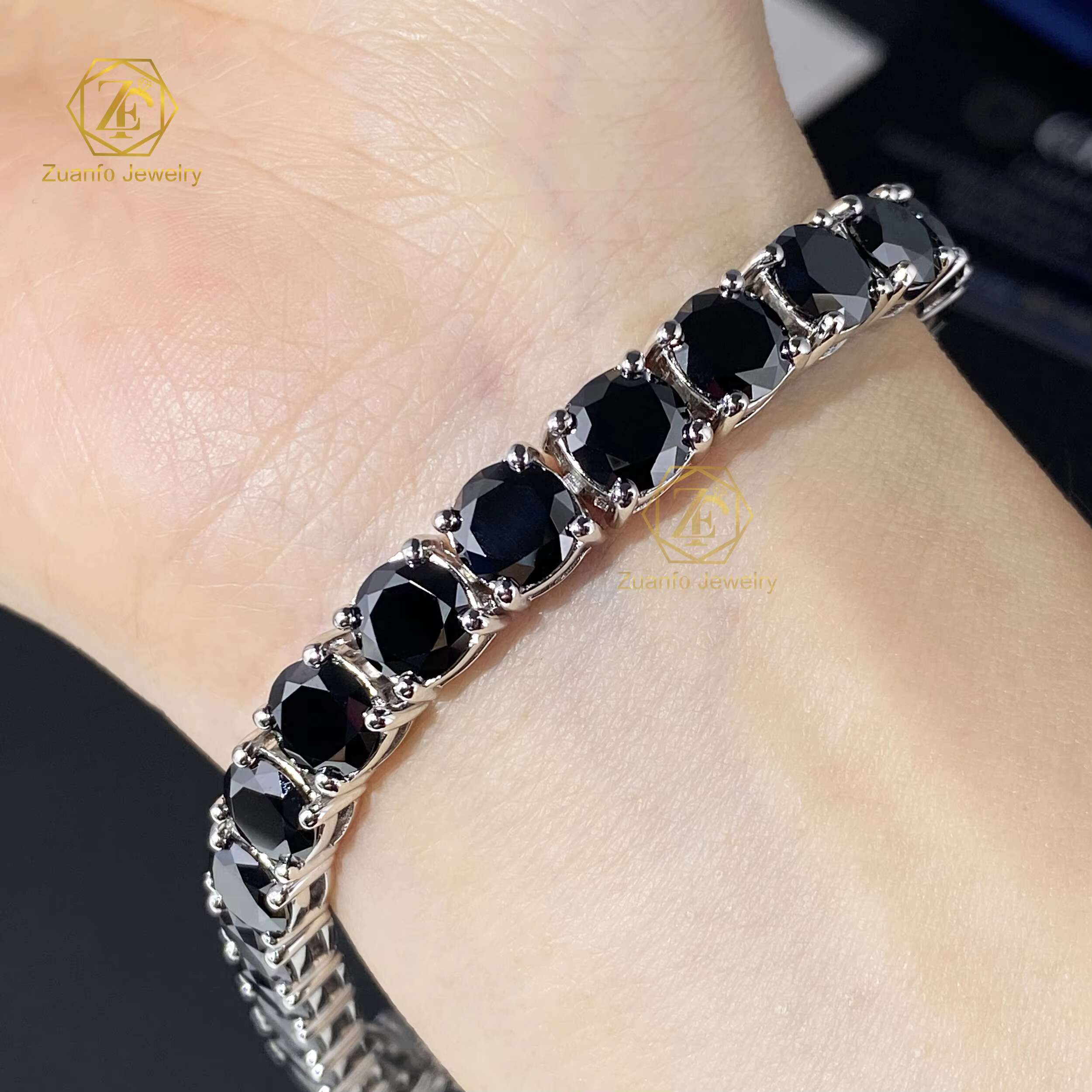 Hiphop Jewelry Mens Womens 925 Sterling Black Gold Plated Tennis Chain 3mm 4mm 5mm 6.5mm Black Moissanite Necklaces