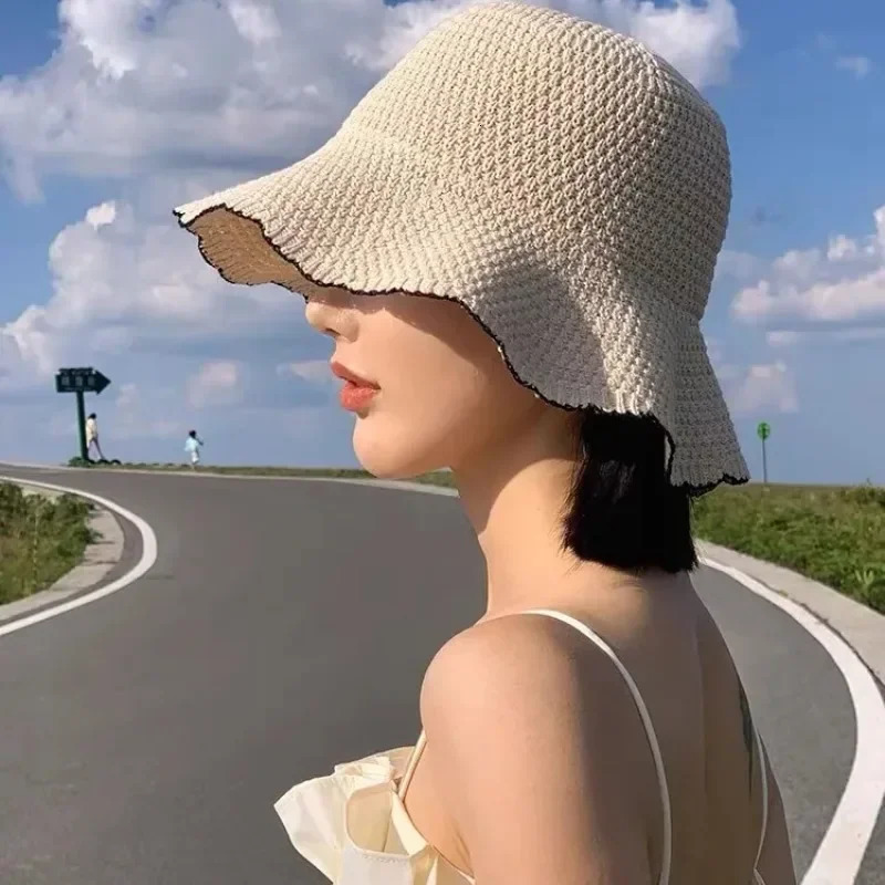 Japanese Lace Fisherman Hat Womens Summer Sunshade Basin Hat Korean Version Fashionable And Versatile Thin Knit Bucket Hat 250610
