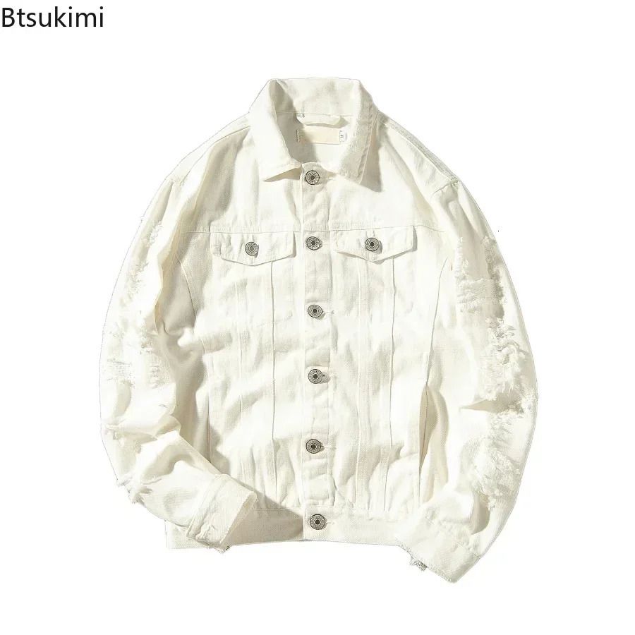 Mens Fashion Jeans Jacket Solid Spring Autumn Cotton Denim Men Red White Black Pink Ripped Hole Jean Coats Male 250614