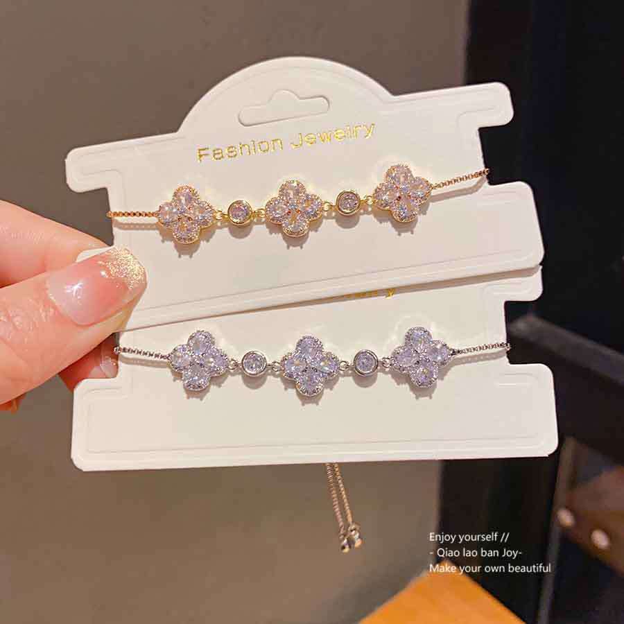 Luxury jewelry designer bracelet 4leaf clover zircon flower pull-out bracelet, simple and versatile commuting bracelet high-end and cool style bracele
