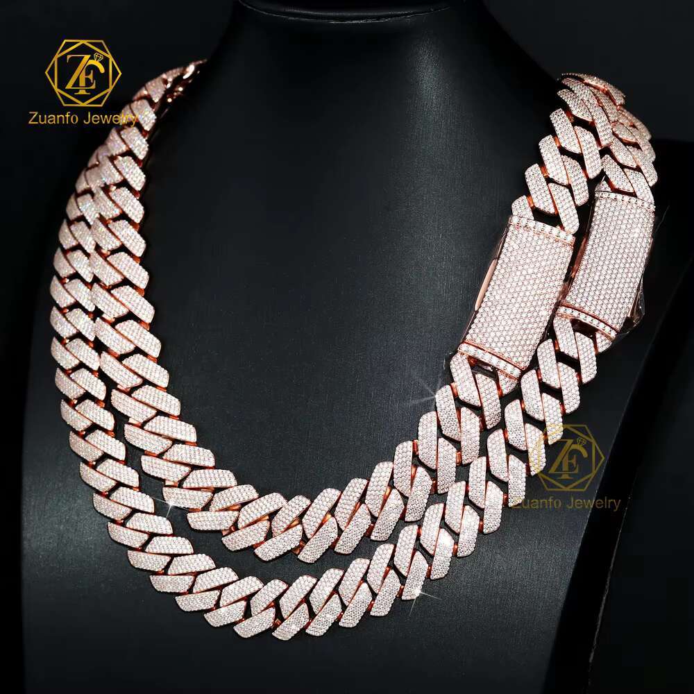 Pass Diamond Tester 8-20mm Rose Gold Moissanite Cuban Chain Wholesale Price 925 Silver Hiphop Cuban Link for Wedding Gift