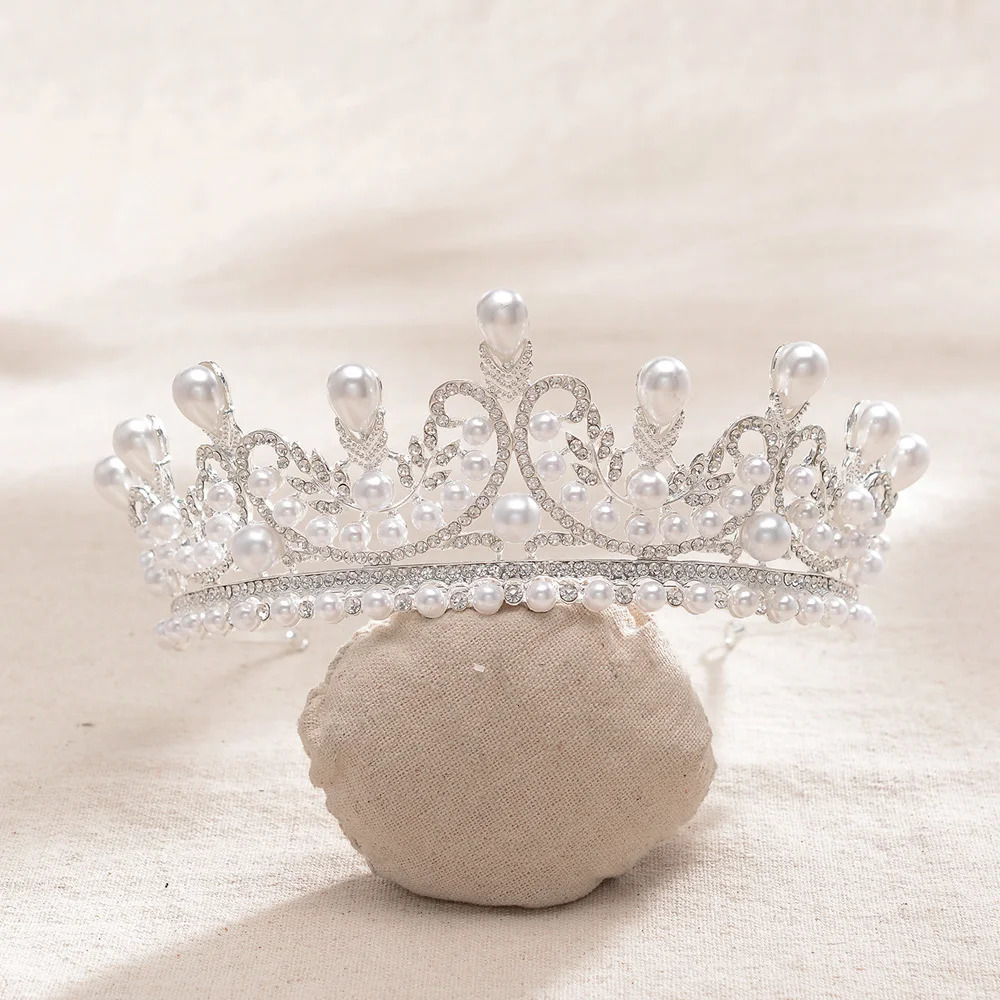 Pearl Crystal Bridal Tiaras And Crowns for Women Bride Party Rhinestone Prom Diadem Wedding Bridal Hair Accessories Jewel 250610