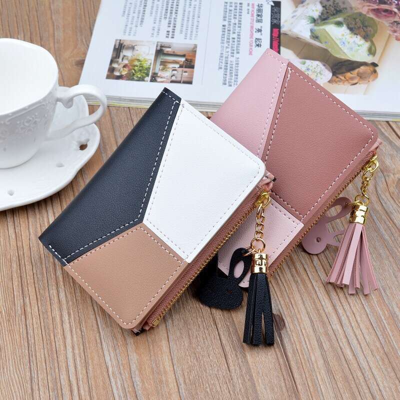 Hot Selling High-End Wallet for Women, Short Style, Fashionable Ladies' Patchwork Three-Color Student Card Holder Coin Purse