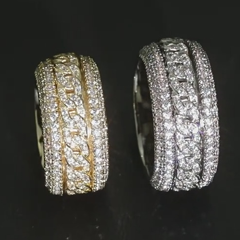 2025 Choucong Hip Hop Link Chain Wedding Rings Vintage Jewelry 18K White Gold Fill Pave White 5A Cubic Zircon CZ Diamond Guba Handmade Women Men Rotat