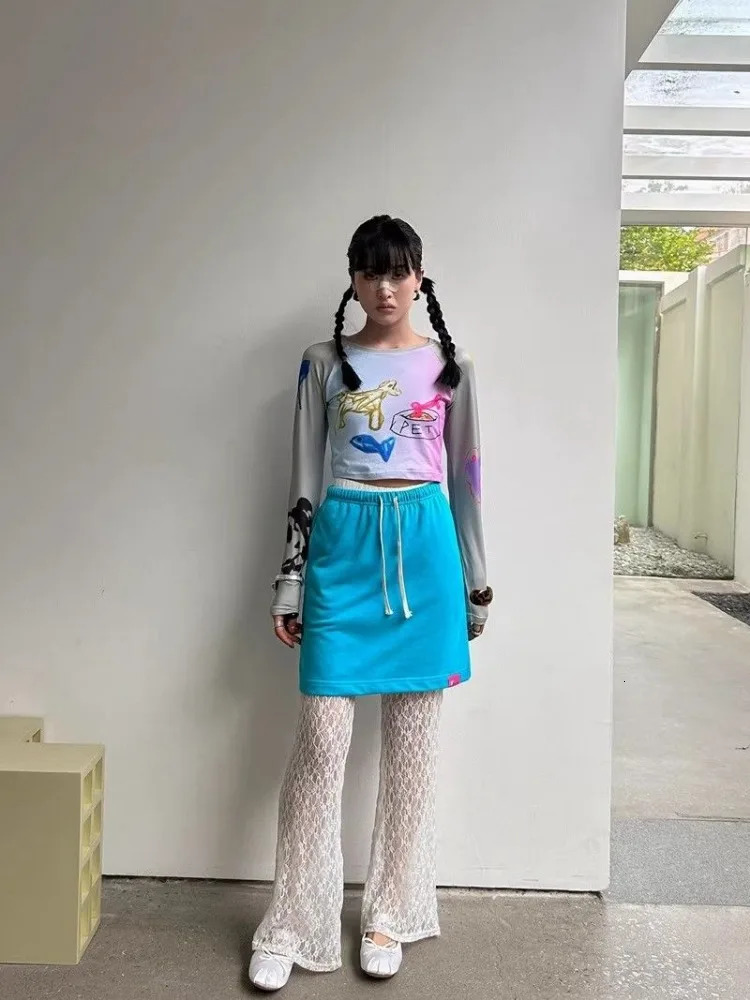 Sexy Lace Mesh White Pants for Women Y2k High Waist Hollow Out Flare Summer Thin Allmatch Straight Trousers 250612