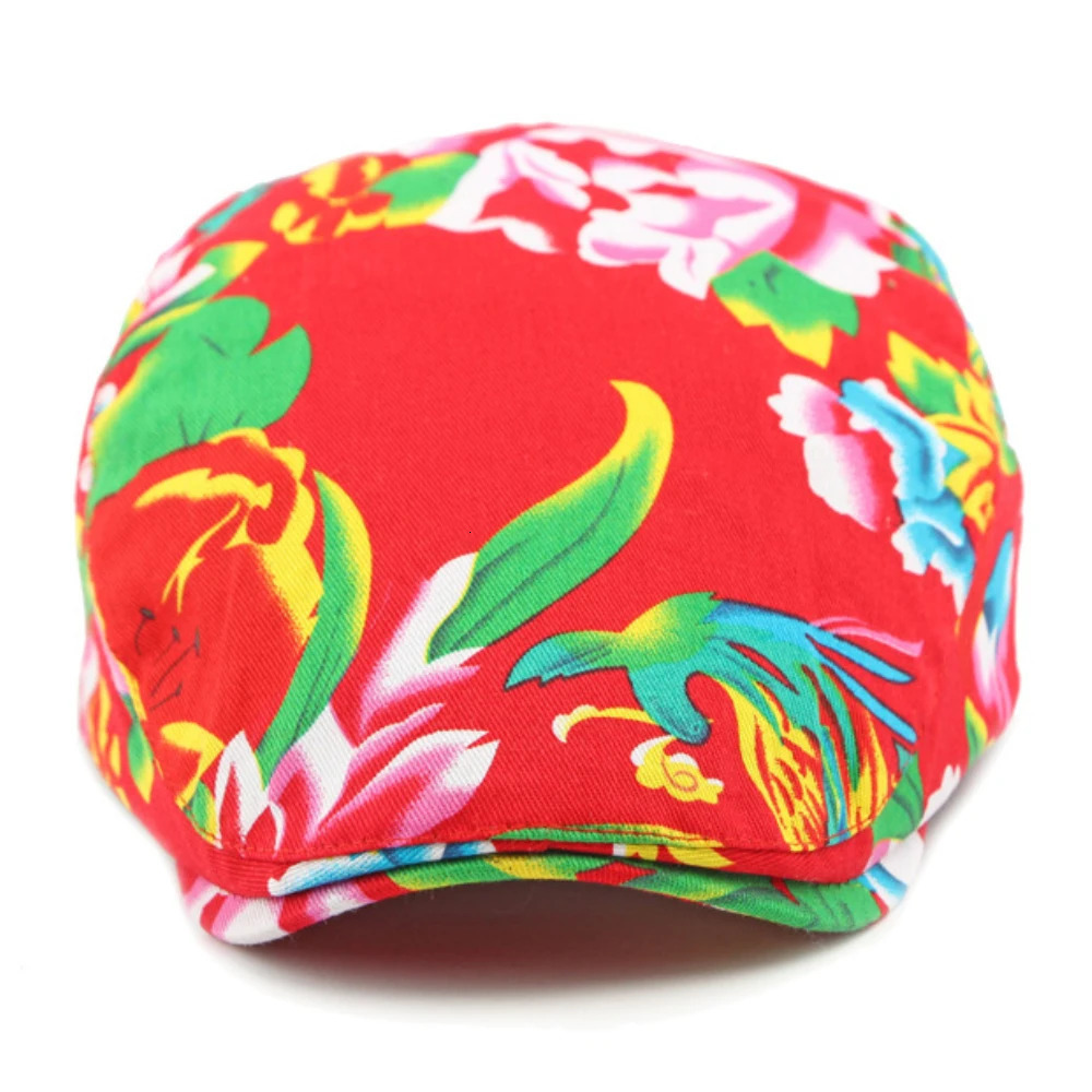 HT4390 Beret for Men Women Chinese Floral Printed Beret Cap Male Female Vintage Artist Painter Beret Hat Adjustable Flat Cap Men 250604