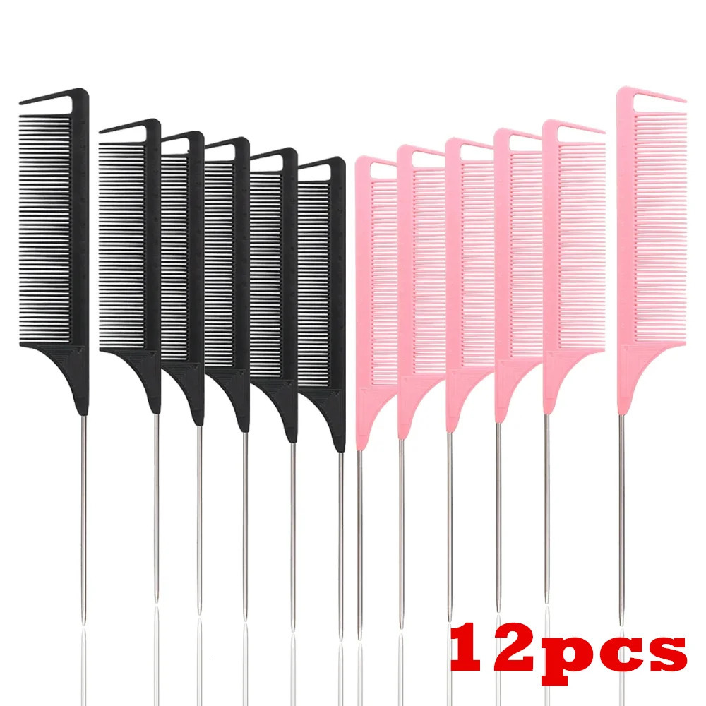 12pcs Pointed Tail Comb Dressing Styling Comb Heat-resistant Tail Comb Hair Salon Home Tools Special for Real Hair Wigs 250612