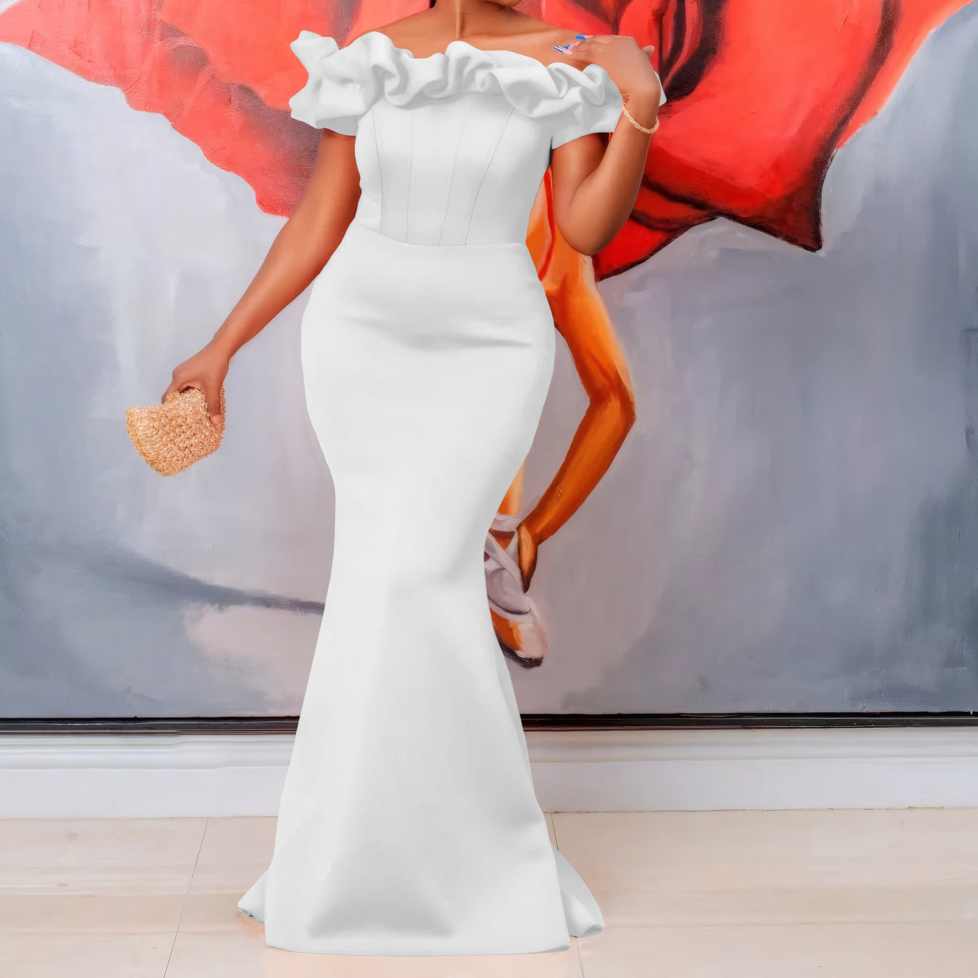 Womens 2025 Summer One Neck Sexy Fish Tail Long Dress