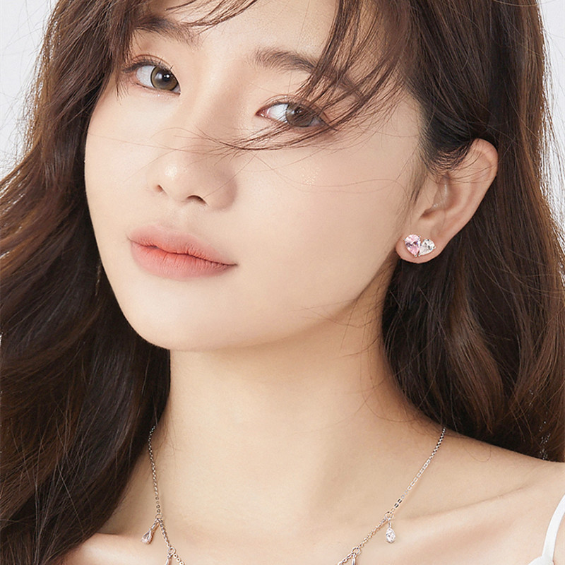Korean Sweet Cute Water Drop pink 5A Zircon Simple Fashion Jewelry 925 Sterling Silver CZ Diamond Gemstones Party Women Wedding Stud Heart Earring Gif
