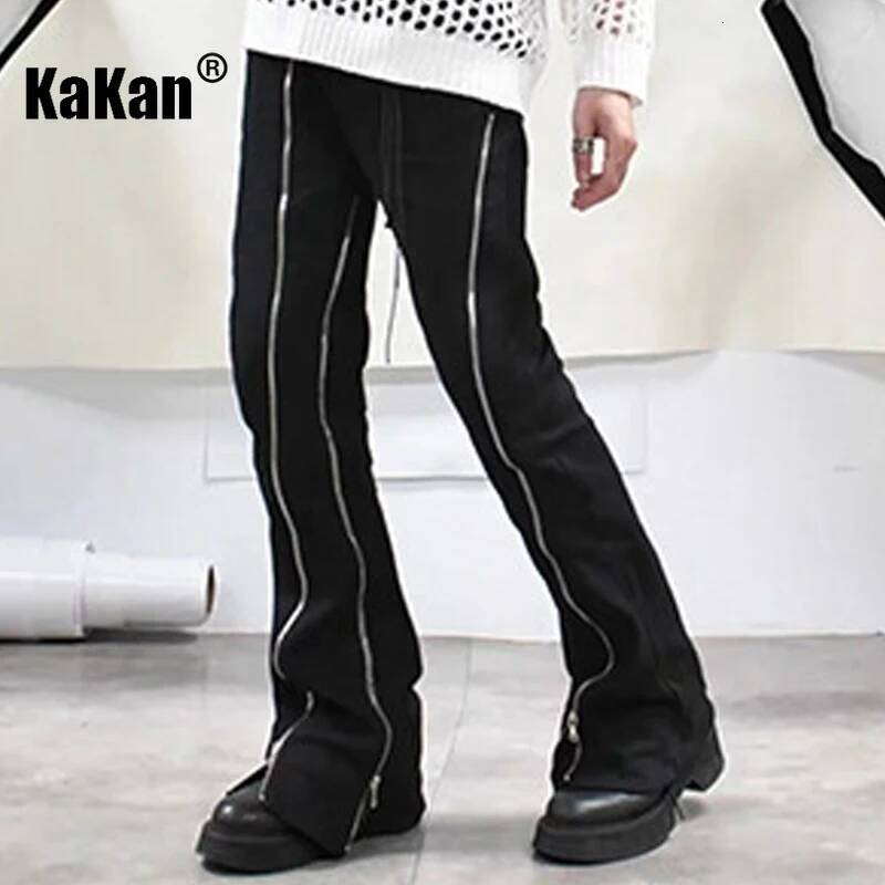 Kakan European And American Hip-Hop Zipper Jeans For Men, High Street Split Slightly Flared Wide Leg Men's Pants K27-06
