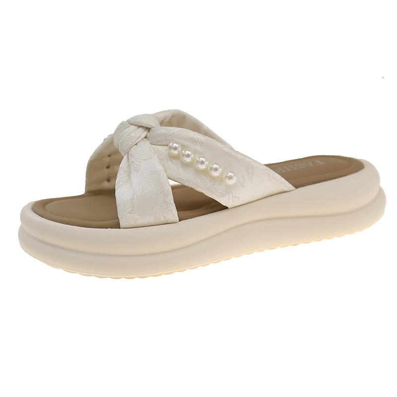 New Pearl Women's Simple Slippers Fashion Thick Bottom Cross Shoes Designer Sandals Women's Outdoor Sandals Slippers