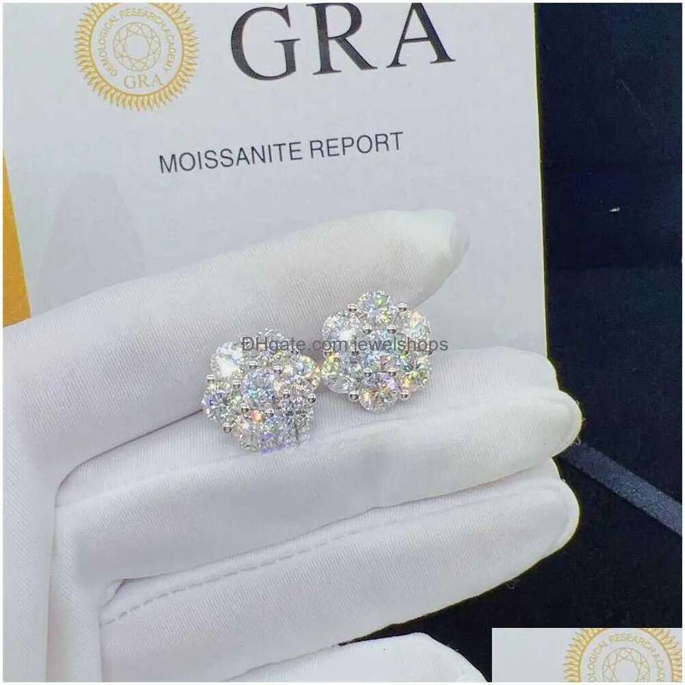 Charm Zuanfa Top Selling Pass Dia Tester Fine Jewelry Sier 8Mm 12Mm 15Mm Flower Earrings Vvs Moissanite Stud Drop Delivery Dhy6N