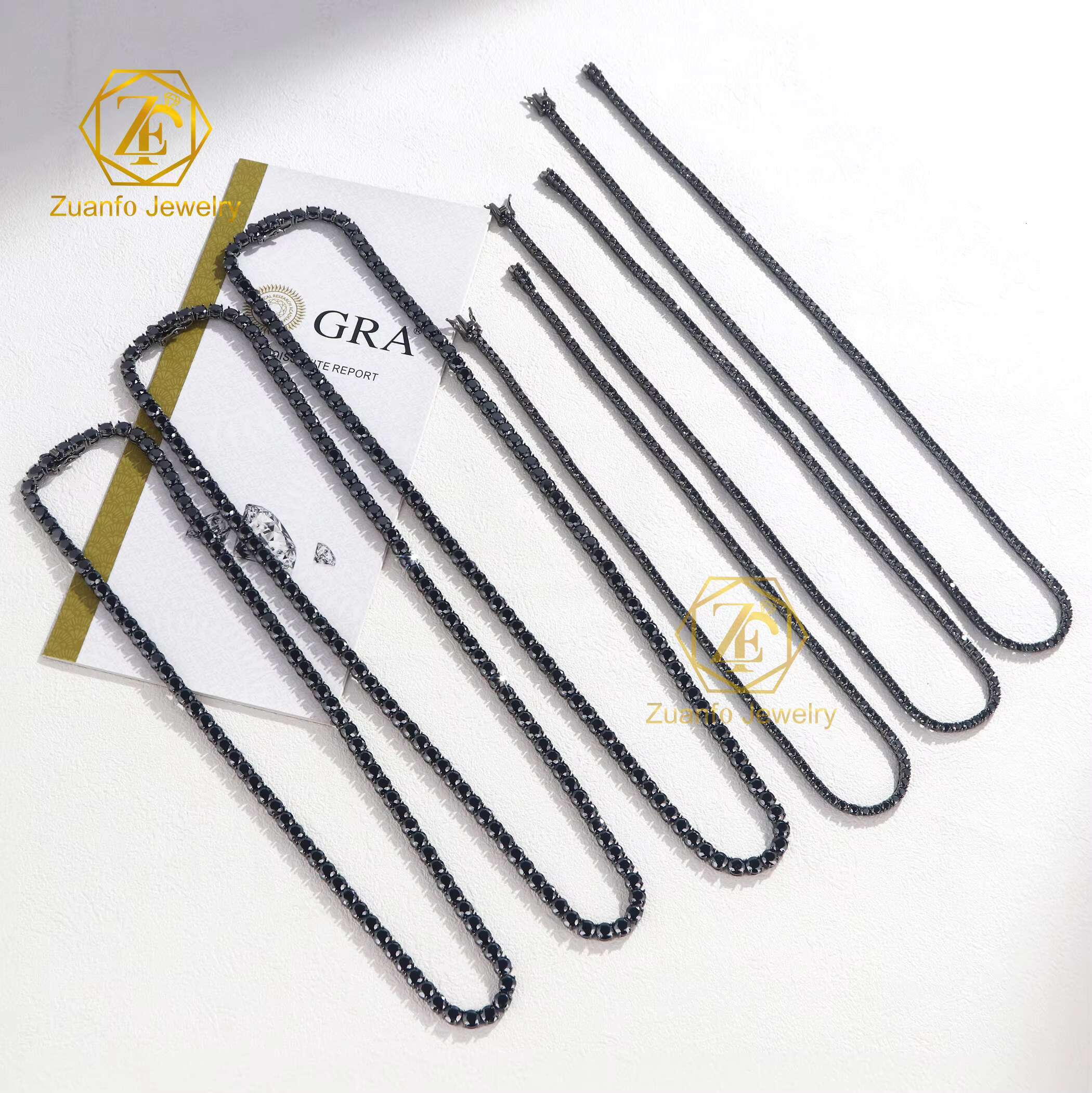 High Quality Black Moissanite Diamond Necklace Elegant Cuban Link Tennis Chain 3mm-6.5mm Sizes 925 Black Moissanite Necklaces