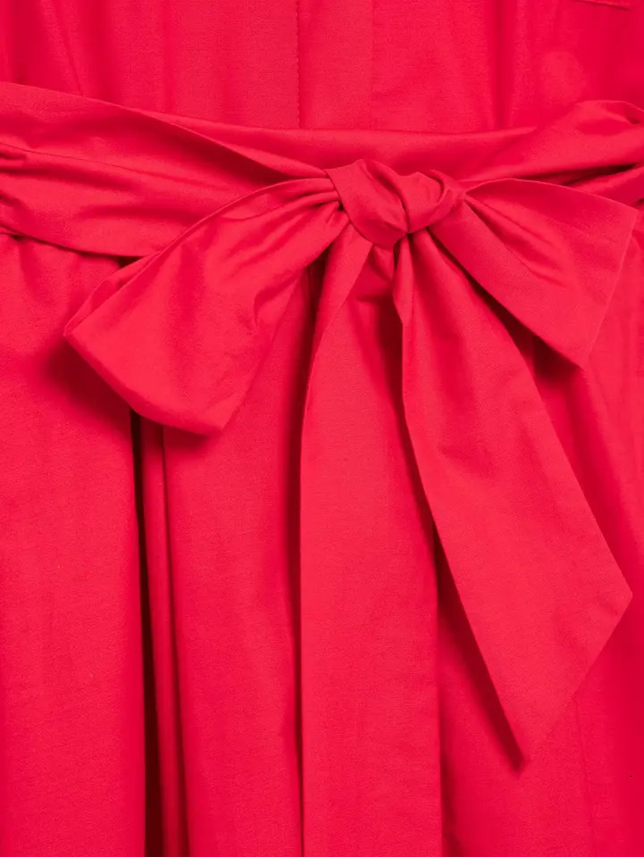 TRAFZA Women Romantic Red Belted Dress Lapel Pocket Long Spring Summer High Street Elegant Casual Holidays Dress 250611