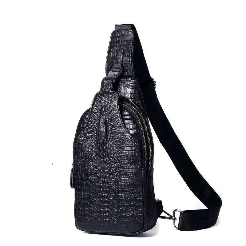 Natural Cow Men Chest Male Messenger Leather Casual Men's Travel Shoulder Bags Crocodile Pattern Crossbody Bag