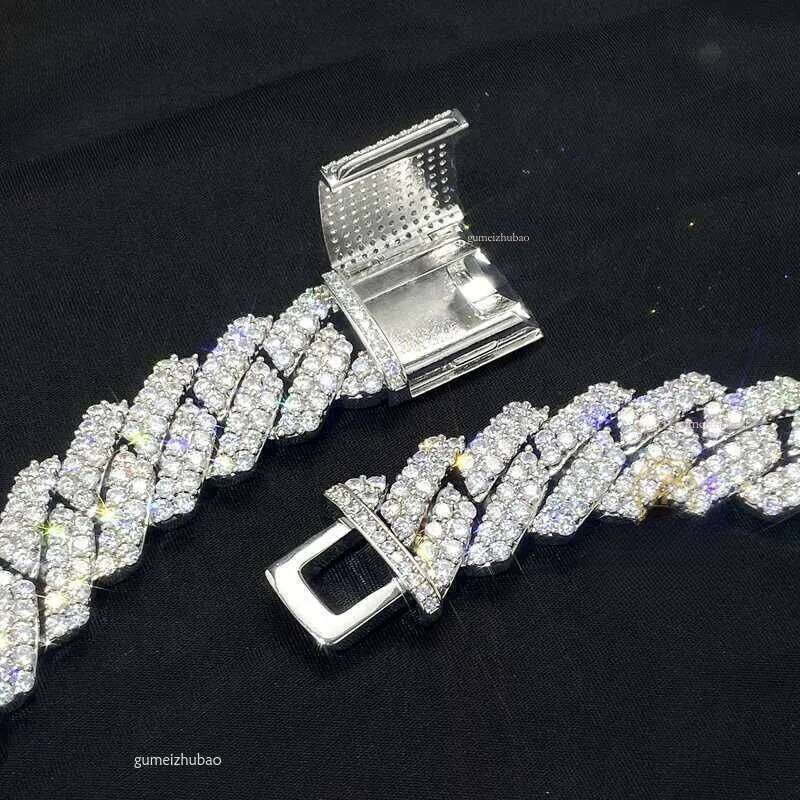 Pass Dia Tester GRA Moissanite dia 20mm Wide 2Rows sterling Sier Cuban link chain for Rapper Hip Hop Necklace