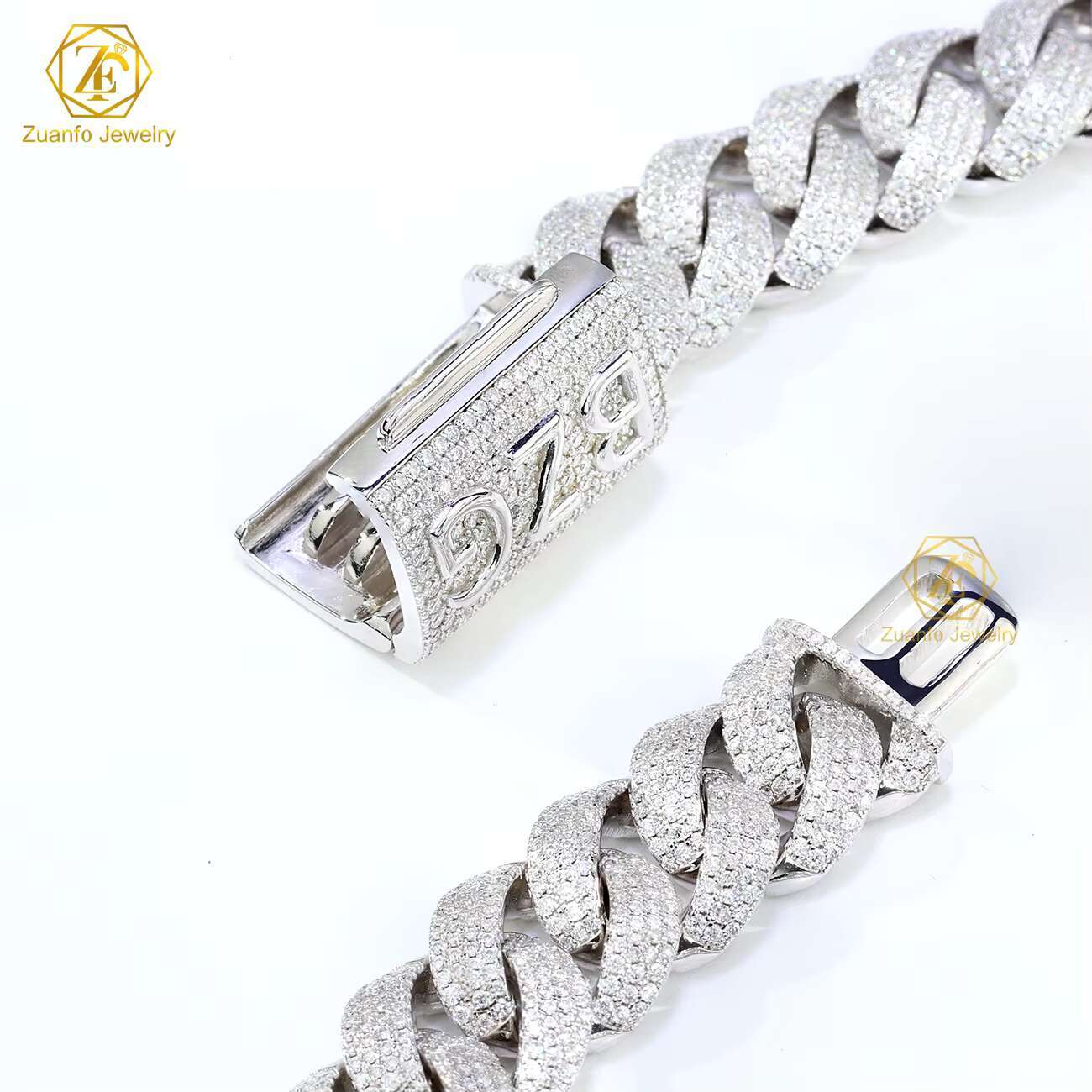 VVS Moissanite Diamond 4rows 18mm S925 Silver GRA Moissanite Necklace Hiphop Cuban Link Chain for Fine Jewelry