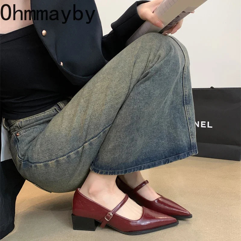 Retro Style Thick Heel Women Mary Jane Shoes Fashion Shallow Pointed Toe Ladies Comfort Office Pumps Footwear 250703