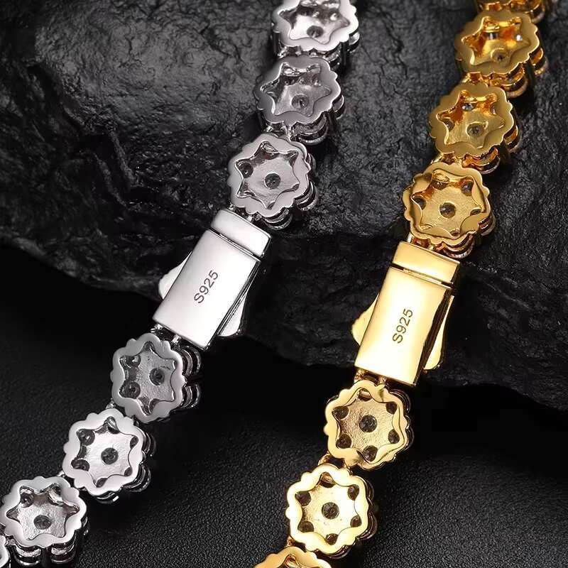 Moissanite VVS1 Unisex Necklace Chain 925 Silver For Women 9 MM Iced Out Floral Necklace Unisex Fine Hip Hop Jewelry