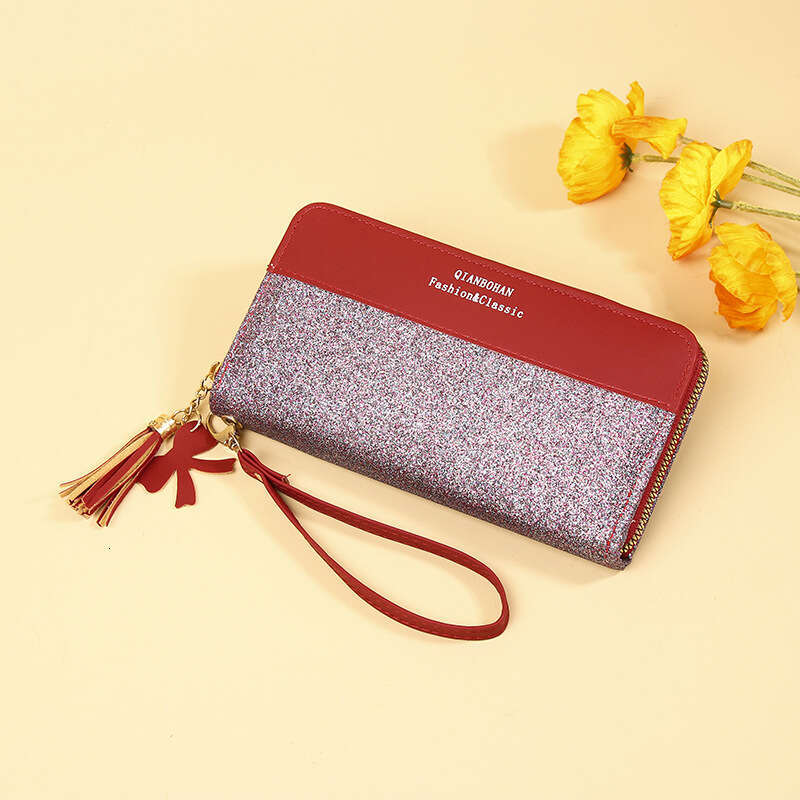 New Long Wallet Zipper Purse Korean Style Patchwork Color Block Handheld Phone Bag for Women