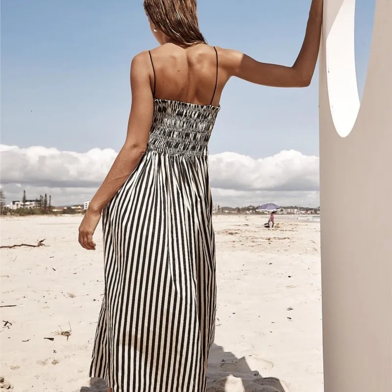 Womens Summer Style Striped Rubber Elastic Sexy Big Swing Bag Suspender Dress Club Clothing Dresses 250611