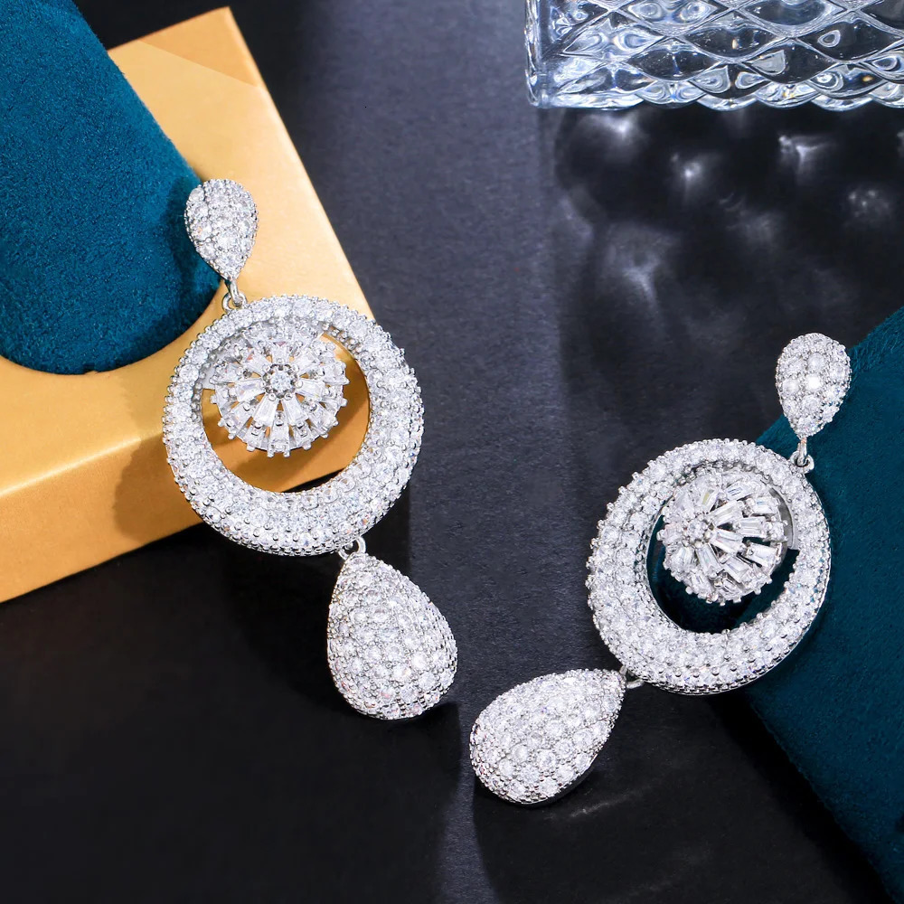 CWWZircons Dangle Water Droplets Cubic Zircon Large Long Wedding Earrings for Brides African CZ Jewelry CZ530 250610