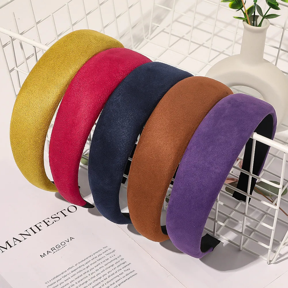 Fashion Women Solid Suede Leather Wide Sponge Padded Headbands Simple Plain Hairbands Non-Slip Head Hoops Hair Accessories 250610