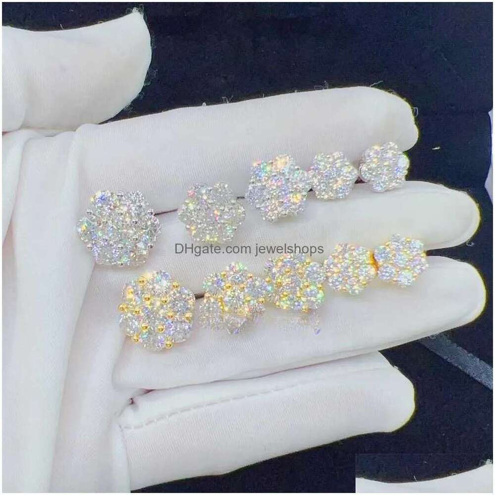 Charm Zuanfa Top Selling Pass Dia Tester Fine Jewelry Sier 8Mm 12Mm 15Mm Flower Earrings Vvs Moissanite Stud Drop Delivery Dhy6N