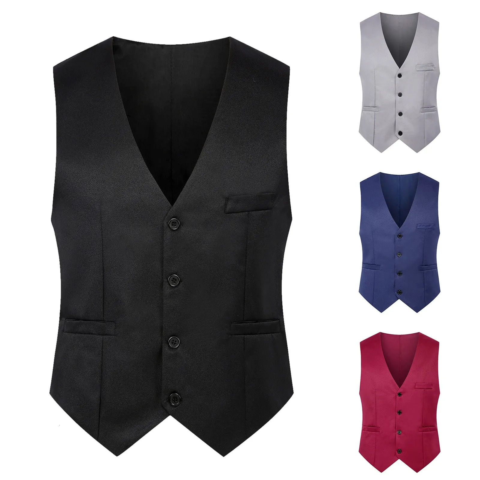 British Fashion Mens Suit Vest Slim Waistcoat Male Party Formal Wear VNeck Button Down Vests Jackets With Pockets 250613
