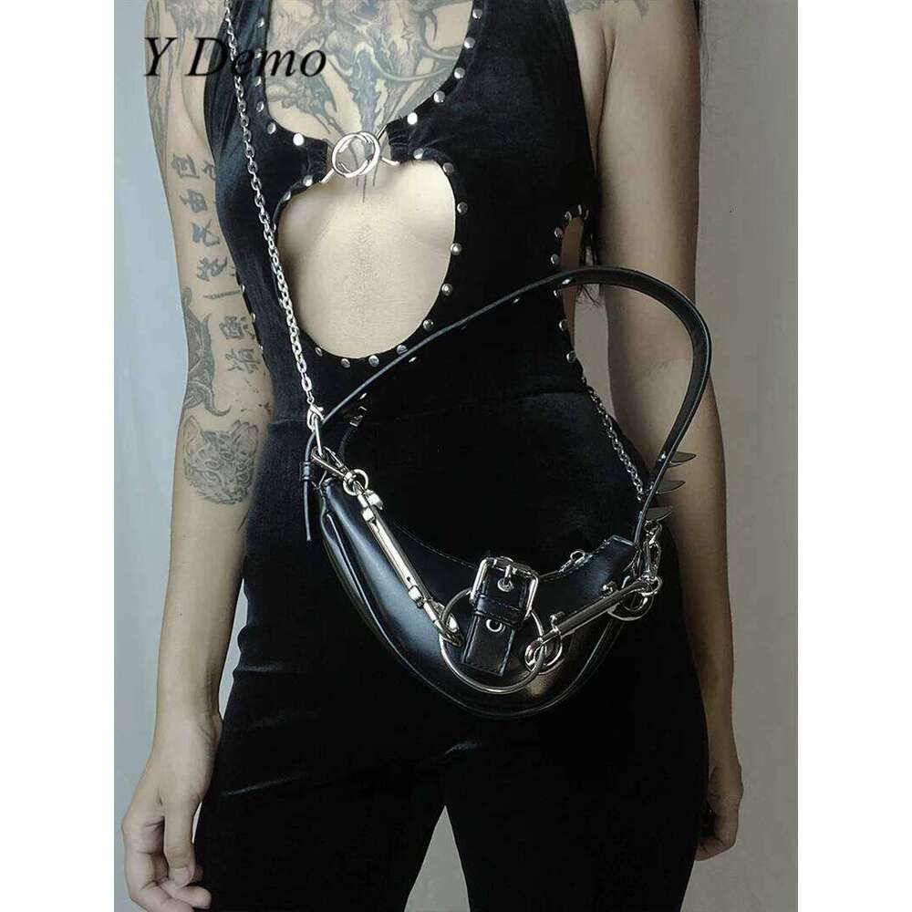 Y Demo Punk Rivets Handbag Gothic Rock Metal Buckles Sparks Women Shoulder Crossbody Mini Bag