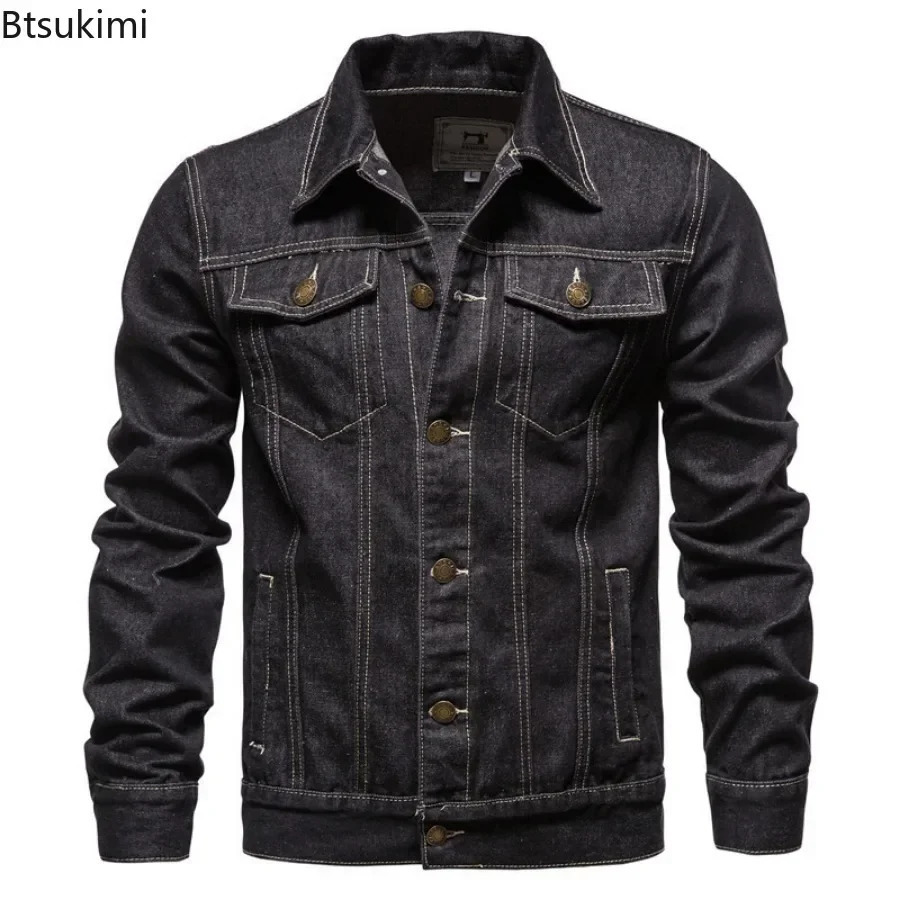 Cotton Denim Jacket Men Casual Solid Color Lapel Single Breasted Jeans Autumn Slim Fit Quality Mens Jackets 250614
