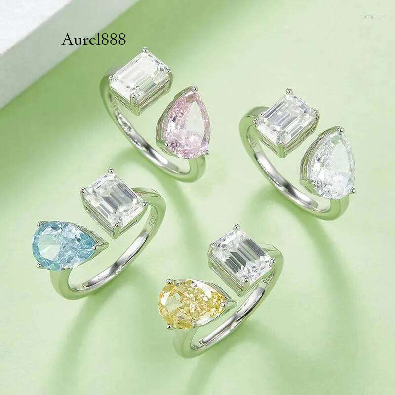 Cluster Rings GEM'S BALLET Pear Cut High Carbon Dia Ring In Sterling Sier Emerald Moissanite Toi Et Moi Engagement