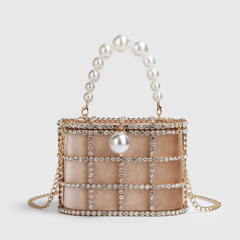 Luxury Diamond Metal Bucket Pearl Handle Women Party Clutch Purses and Handbags French design Ming Ai Wedding Chain Shoulder Bag 250614