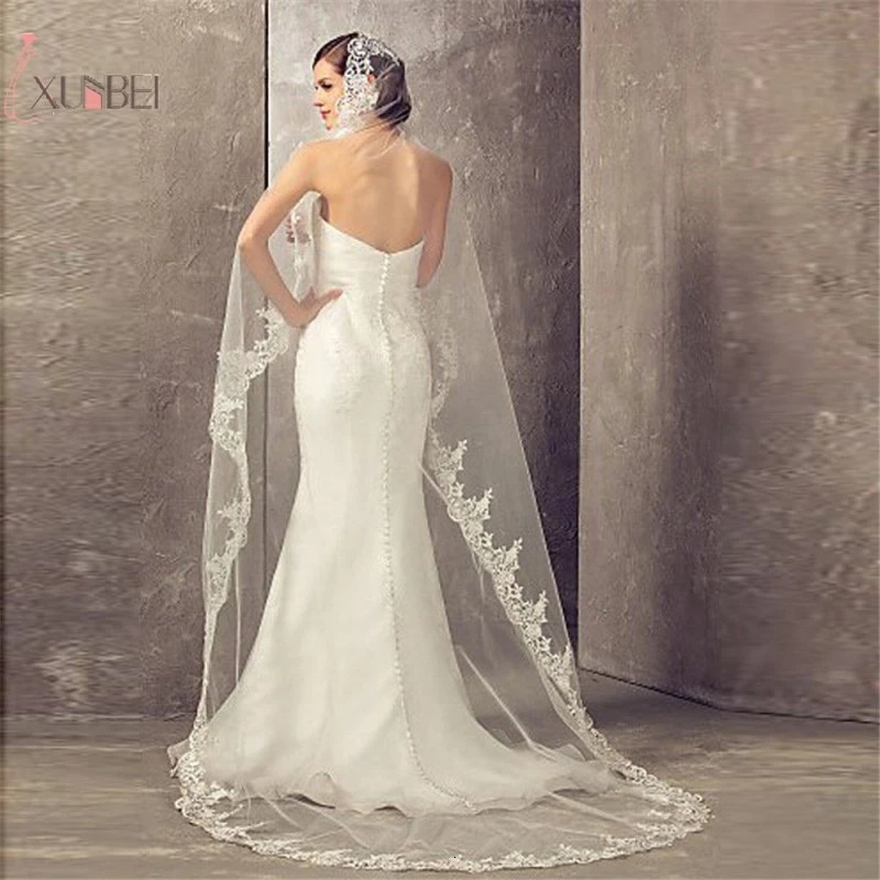 Wedding Veil Lace Edge Long Bridal Veil White/ivory Veil With Comb Tulle Cathedral One-layer 3 Meters Bride Accessorie 250603