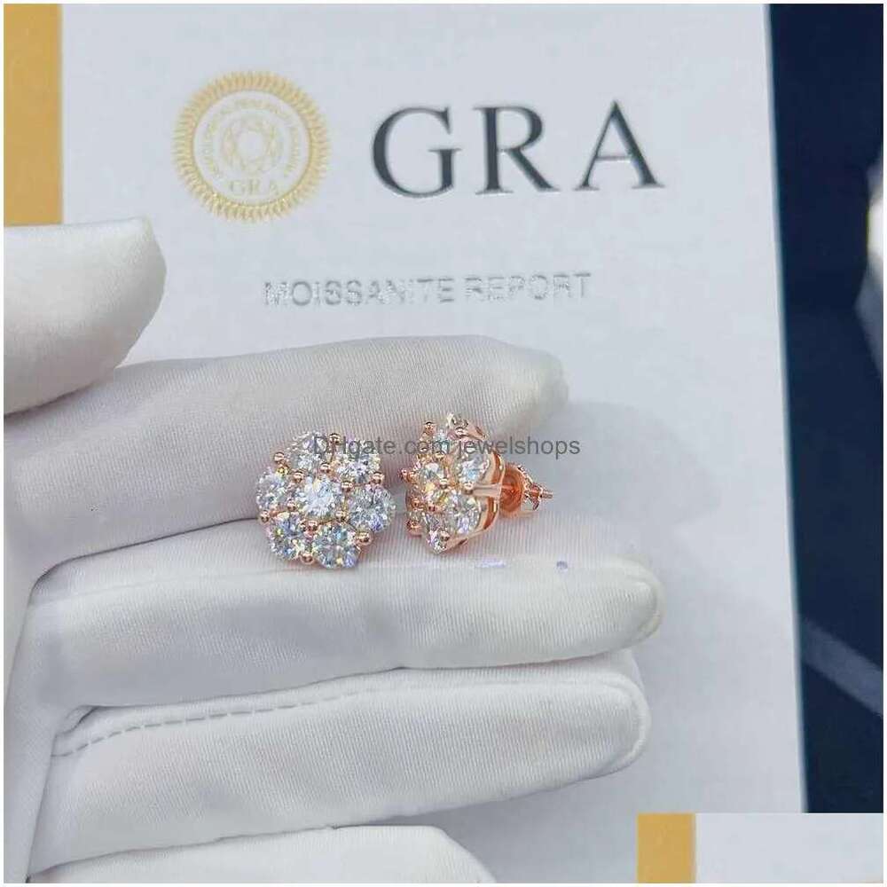 Charm Zuanfa Top Selling Pass Dia Tester Fine Jewelry Sier 8Mm 12Mm 15Mm Flower Earrings Vvs Moissanite Stud Drop Delivery Dhy6N