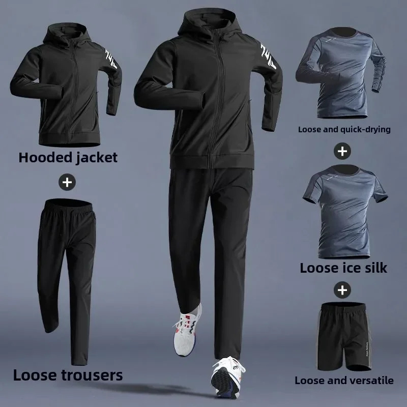 Mens Sportswear 5pcs Set QuickDry Clothes Running Cycling Jacket Spring Outdoor Fitness Leisure Clothing Sports Suits 250612