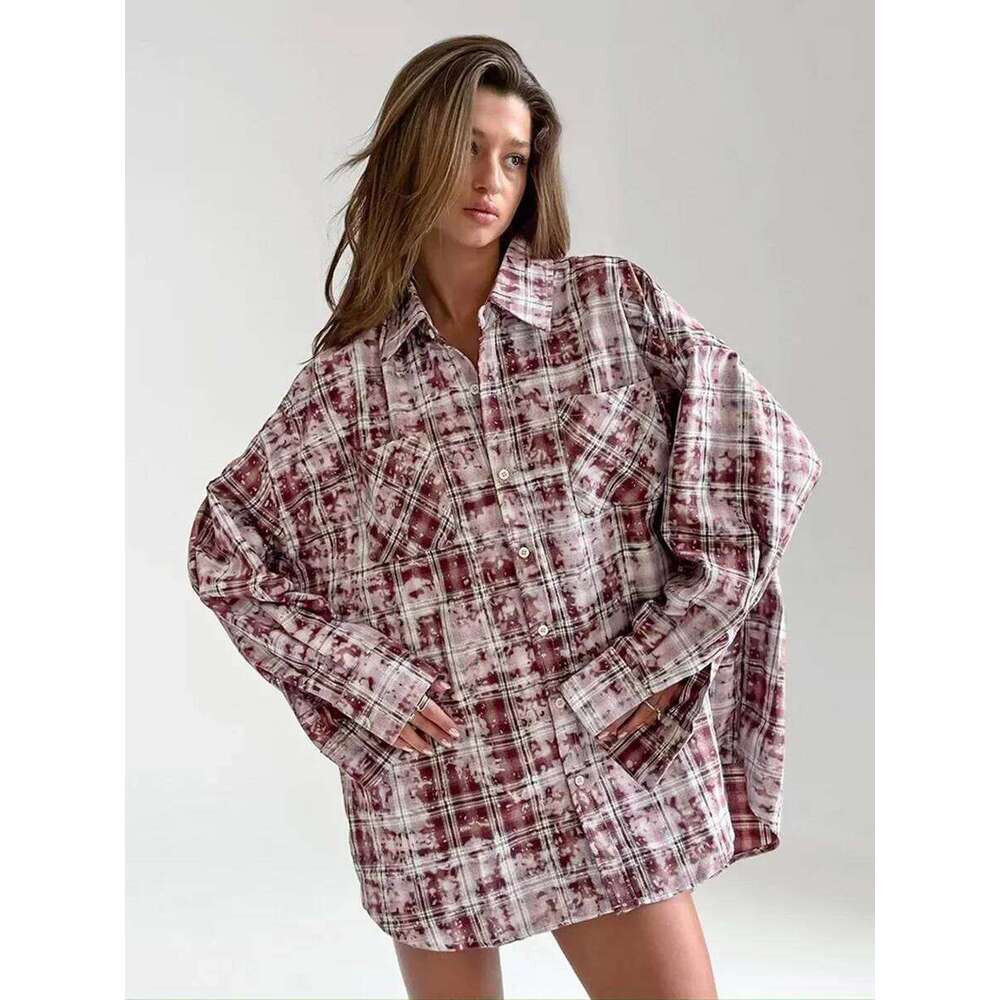 Wolfeel Spring Autumn New Personalized Street Retro Vintage Plaid Women's Outer Long Sleeved Women Loose Shirt